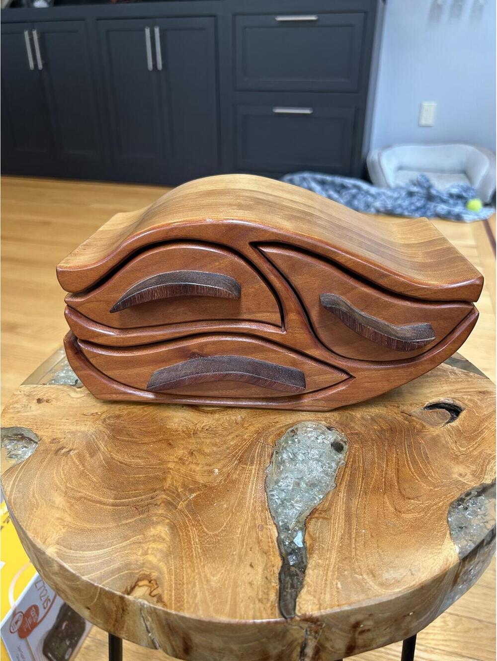 Handcrafted Wooden Jewelry Box with Curved Design and Velvet Lining